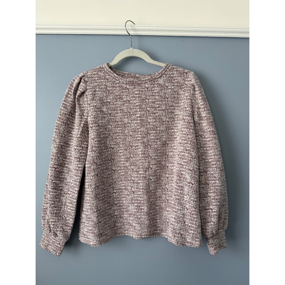Nine West Textured Tweed Pullover‎ Top Long Sleeve Puff Shoulder Women's Size L